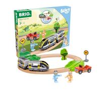 BRIO World - Tren de Juguete Bluey, Set de Construcción Niños 3 Años | Set BRIO tren de Bluey con vías de madera, tren, vehículo y figuras. Juguete de construcción para niños desde 3 años.