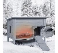 BRIOPAWS Casa para gatos aislada al aire libre | Feral-Cat-Refugio para gatos para invierno | Resistente a la intemperie | Casa grande de madera para mascotas para varios gatos | Escalera plegable |