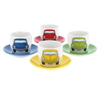 BRISA Volkswagen Collection - Juego de tazas de café y té y capuchino de cerámica, diseño de escarabajo, 4 colores, juego de 4 unidades, 100 ml