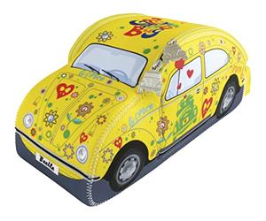 BRISA VW Collection - Escarabajo Neceser de Viaje | Volkswagen Organizador de Cosméticos, Repelente al Agua, Neopreno, 2 Bolsillos de Malla, Baño, Flower Power/Amarillo Pequeño