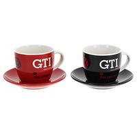 BRISA VW Collection - Juego de 2 tazas de cerámica para espresso/café GTI de Volkswagen con platillos (100 ml/The Legend/Rojo y Negro)