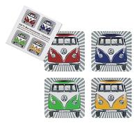 BRISA VW Collection - Posavasos de Corcho para Vasos de Bebidas de Volkswagen con Revestimiento de MDF T1 Camper Bus (Conjunto de 4/Franjas Samba)