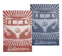 BRISA VW Collection - Set de 2 paños de Cocina para secar Platos Volkswagen T1 Camper Bus (Franjas Samba/Rojo)