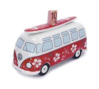 BRISA VW Collection - T1 Bus Furgoneta Hucha | Volkswagen Recipiente para Ahorros, Reutilizable, Cerámica, Regalo para Fans, Decoración Retro, Rojo/Flower
