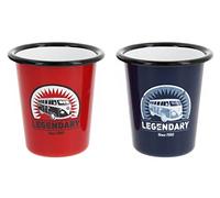 BRISA VW Collection - Volkswagen Juego de 2 tazas de esmalte para café té o cappuccino para camping T1 Bus (Legendary/Rojo y Azul)