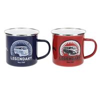 BRISA VW Collection - Volkswagen Juego de 2 tazas de esmalte para café té o cappuccino para camping T1 Bus (Legendary/Rojo/Azul)