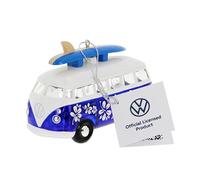 BRISA VW Collection - Volkswagen T1 Samba Bus Adornos y Decoraciones de Navidad de Cristal en Caja de Regalo (Azul con Tabla de Surf)