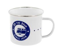 BRISA VW Collection - Volkswagen Taza Grande de Esmalte para cafété o Cappuccino T1 Bus para Camping (500 ml/En el Camino/Blanco)