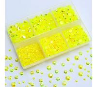Briskbloom 3000 diamantes de imitación de resina con parte trasera plana, 2 mm, 3 mm, 4 mm, 5 mm, 6 mm, citrino/amarillo limón, diamantes de imitación de resina de gelatina AB para vasos, tazas,