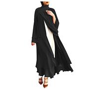 Briskorry Chaqueta de punto musulmán para mujer con cinturón, monocolor, vestido largo islámico, para verano, festival, maxivestido, vestido Arab Dubái, caftán Ramadán, vestido kaftán