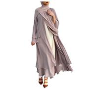 Briskorry Chaqueta de punto musulmán para mujer con cinturón, monocolor, vestido largo islámico, para verano, festival, maxivestido, vestido Arab Dubái, caftán Ramadán, vestido kaftán