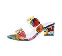 Briskorry Mujeres verano rhinestone gran tamaño grueso con una palabra flor color caramelo tacones altos elegantes chanclas etapa pasarela banquete abierto sandalias de luz