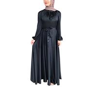Briskorry Vestido maxi musulmán para mujer, con cinturón, manga larga, monocolor, para mujer, musulmanes, tocado para la cabeza, mezquita, oración para étnica
