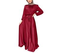 Briskorry Vestido maxi musulmán para mujer, con cinturón, manga larga, monocolor, para mujer, musulmanes, tocado para la cabeza, mezquita, oración para étnica