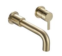 Bristan Altum - Grifo mezclador de pared con 2 orificios para lavabo con función de ahorro de agua, acabado de latón cepillado