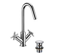 Bristan Cruzar - Mezclador de lavabo con desagüe de clic, cartucho de cerámica, grifo de baño montado en cubierta, acabado cromado