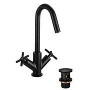 Bristan Cruzar - Mezclador para lavabo con desagüe de clic y cartucho de cerámica, grifo de baño montado en cubierta, acabado negro