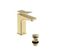 Bristan Tangram Eco Start - Mezclador para lavabo con desagüe de clic, grifo de baño montado en cubierta, acabado de latón cepillado