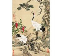 Bristlegrass Rompecabezas de Madera para Adultos, 1000 Piezas y más de Shen Quan, Pintura de Pino y Ciruela, Dos grúas, Juguetes de Pintura de Flores y pájaros de Estilo Chino (1000 Piezas)