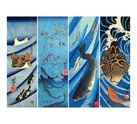 Bristlegrass Rompecabezas de Madera, Rompecabezas de 1000 Piezas para Adultos, Peces japoneses Ukiyo-e Kuniyoshi Kakegawa Carpa Pintura Colgante Bagre Rayos de Pulpo Juguetes (1000 Piezas)