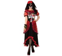 Bristol Novelty 301577S Disfraz de adulto para el Día de los Muertos, para mujer, rojo, negro y blanco, talla S Halloween