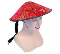 Bristol Novelty BH441 Sombrero chino de culí (tela roja con trenza), color rojo, negro (BH441) Halloween