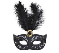 Bristol Novelty EM129 Antifaz negro con pluma larga y piedra, Color (EM129) Halloween, Carnaval