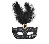 Bristol Novelty-EM129 Cosplay Antifaz negro con pluma larga y piedra, Color (EM129)
