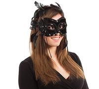 Bristol Novelty-EM196 Diadema antifaz de terciopelo con plumas, color negro (EM196)