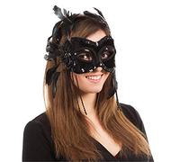 Bristol Novelty EM196 Diadema antifaz de terciopelo con plumas, color negro (EM196) Halloween