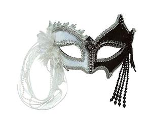 Bristol Novelty EM422 Mascarada Antifaz con borlas, color negro, blanco (EM422) Halloween