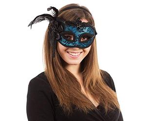 Bristol Novelty EM448 Antifaz Lateral y Ajuste de Diadema, Pet, Pluma, poliéster, Piedra acrílica, Lentejuelas, Cuentas de plástico, Azul, Talla única Halloween, Carnaval