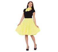 Bristol Novelty- Lady Rock and Roll Costume Set | for Women | White años 50 Falda n, Lunares, Color Amarillo, Talla 10-14 (AC049F)