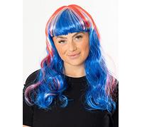 Bristol Novelty Peluca larga para mujer en los colores de la Union Jack, talla única, rojo, blanco y azul Halloween