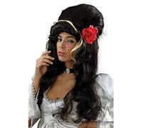 Bristol Novelty Peluca negra con moño colmena y rosa, multicolor (BW680) Halloween