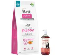 BRIT CARE Dog Grain-free Puppy Salmón 12kg & Aceite de salmón Lab-V 1000 ml