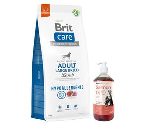 BRIT CARE Perro Hipoalergénico Adulto Raza Grande Cordero 12kg & Aceite de salmón Lab-V 1000 ml