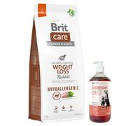 BRIT CARE Perro Hipoalergénico Pérdida de Peso Conejo 12kg & Aceite de salmón Lab-V 1000 ml