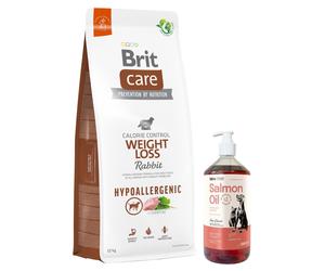 BRIT CARE Perro Hipoalergénico Pérdida de Peso Conejo 12kg & Aceite de salmón Lab-V 1000 ml