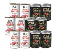 BRIT MONO PROTEIN BEEF & BROWN RICE 6x400g + Wild Farm Monoprotein Beef 6x400g