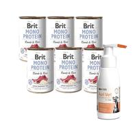 Brit Mono Protein con Cordero y Arroz 6x400g & Producto para el cuidado de los oídos de perros 75 ml