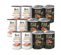 Brit Mono Protein Turkey & Sweet Potato 6x400 g + Wild Farm Monoprotein Pork 6x400g
