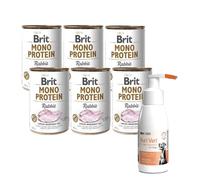 Brit Mono Proteína con Conejo 6x400g & Producto para el cuidado de los oídos de perros 75 ml