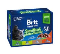 Brit Paquete de Comida húmeda Premium para Gatos esterilizados, 4 sabores, Carne y Pescado en Salsa, 12 x 100 g