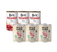 Brit Pate & Carne con Ternera 3x800g + WILD FARM Pate Lamb 3x800g