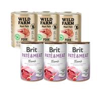 Brit Pate & Meat Cordero 3x800g + WILD FARM Pate Pork 3x800g