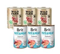 Brit Pate & Meat Salmón 3x800 g + WILD FARM Pate Lamb 3x800 g