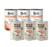BRIT PATE & MEAT TURKEY 3x800g + WILD FARM Pate Pork 3x800g