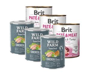 Brit Paté y Carne para Cachorro Pollo con Pavo 3x800g + WILD FARM Superfood Chicken (Pollo con calabaza, manzana y hierbas) 3x800g pienso para perros sin cereales