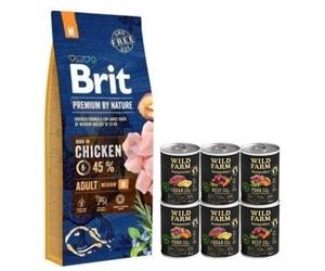 Brit Premium By Nature Adulto M con Pollo 15kg & WILD FARM Monoprotein Mix Flavors 6x400g alimento hipoalergénico para perros